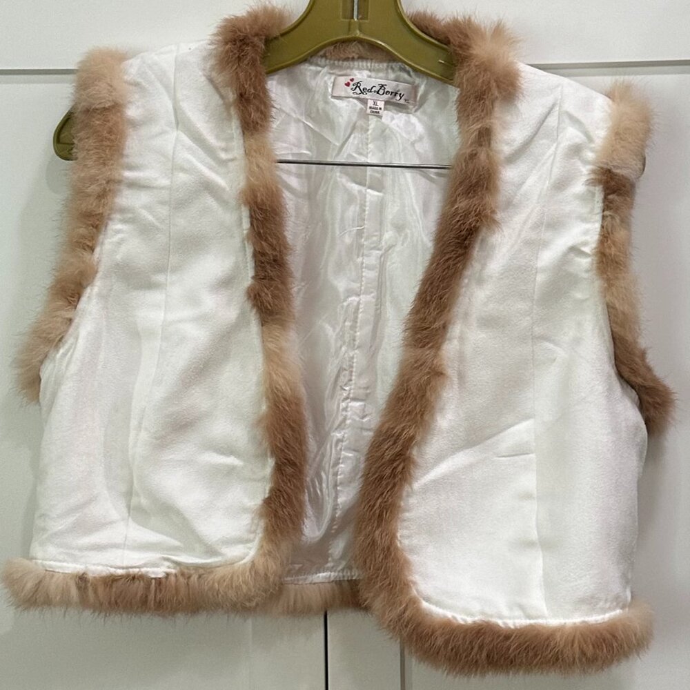 Red Berry Womens Vest Jacket with Fur Trim, Size: XL